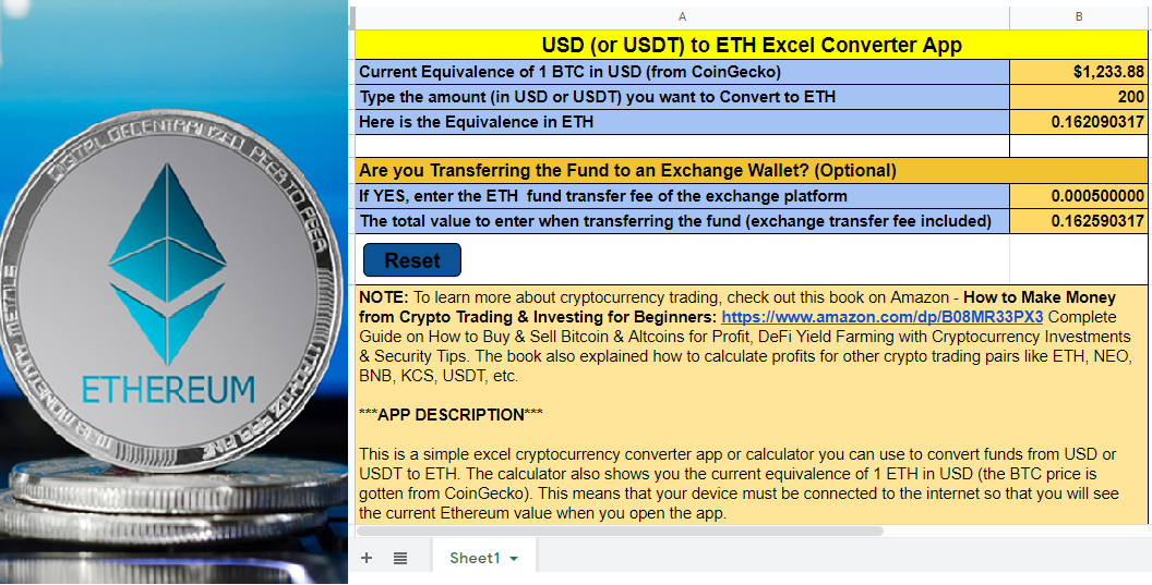Free Excel App For Converting USD Or USDT To ETH Crypto Calculator Free Excel App For Converting USD Or USDT To ETH Crypto Calculator