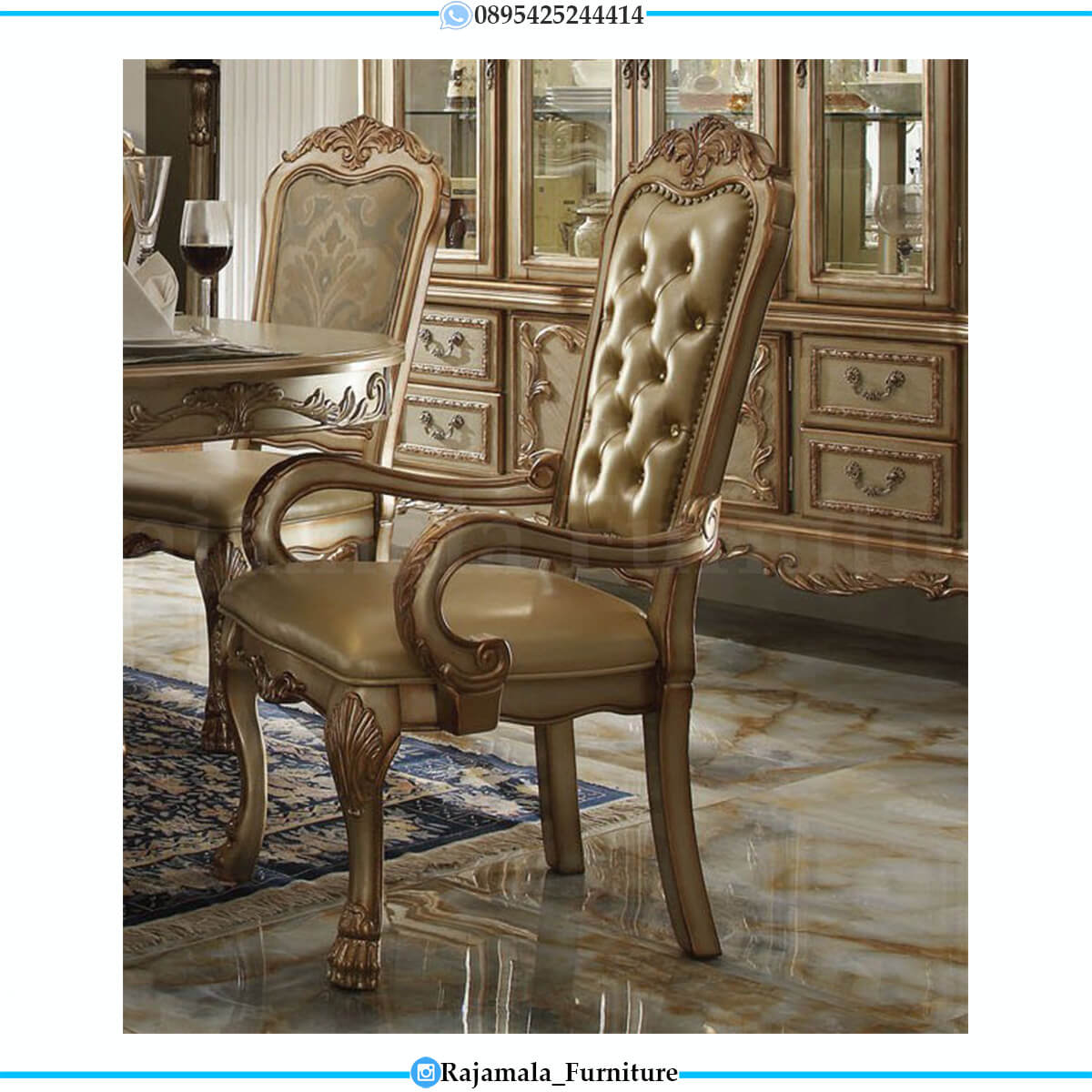 Jual Meja Makan Mewah Ukir Jepara Luxury Carving Italian Design Golden Color RM-0600
