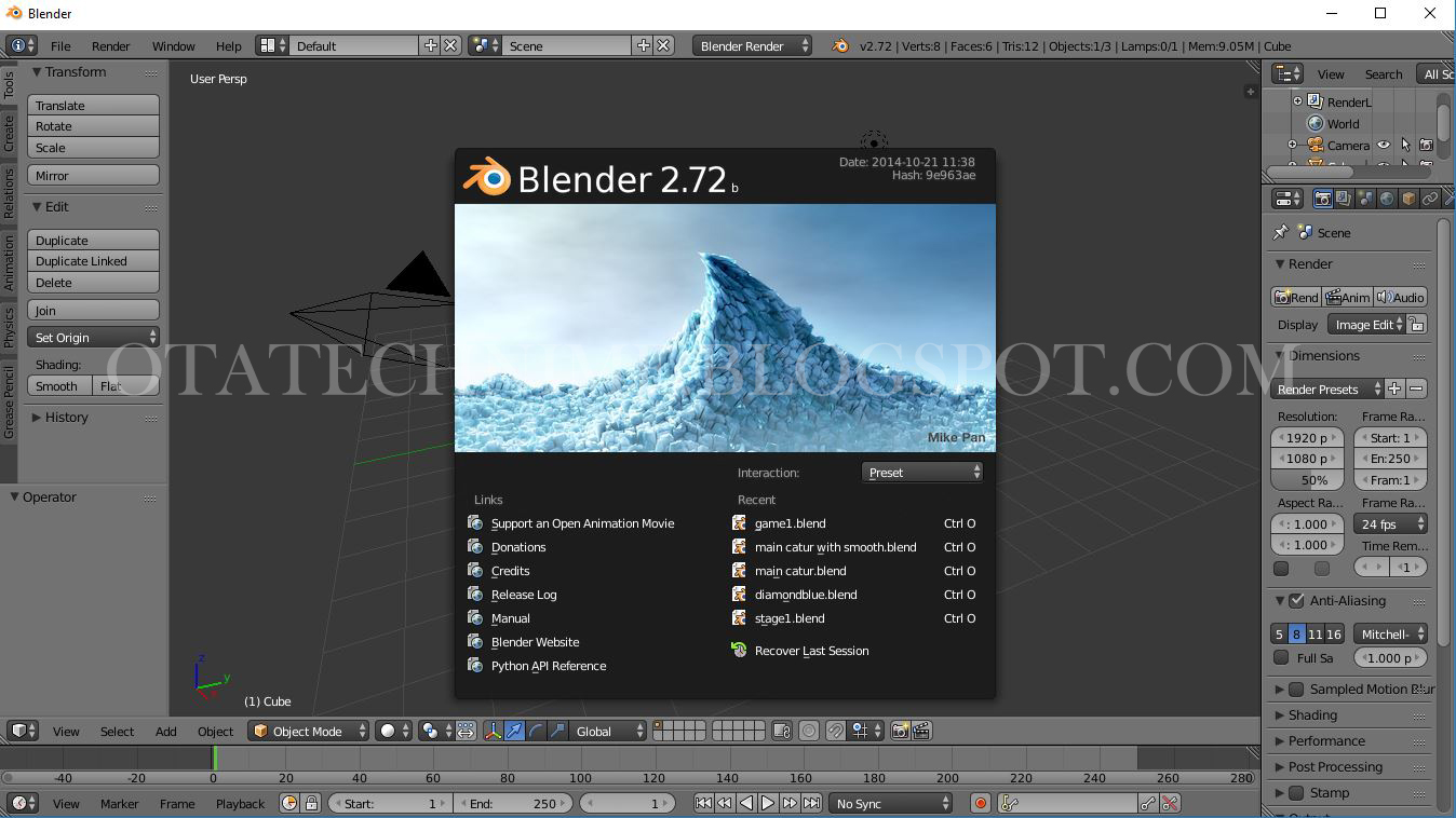 Belajar Software Blender bagi pemula Pengenalan Interface dan Tools yang ada pada Blender
