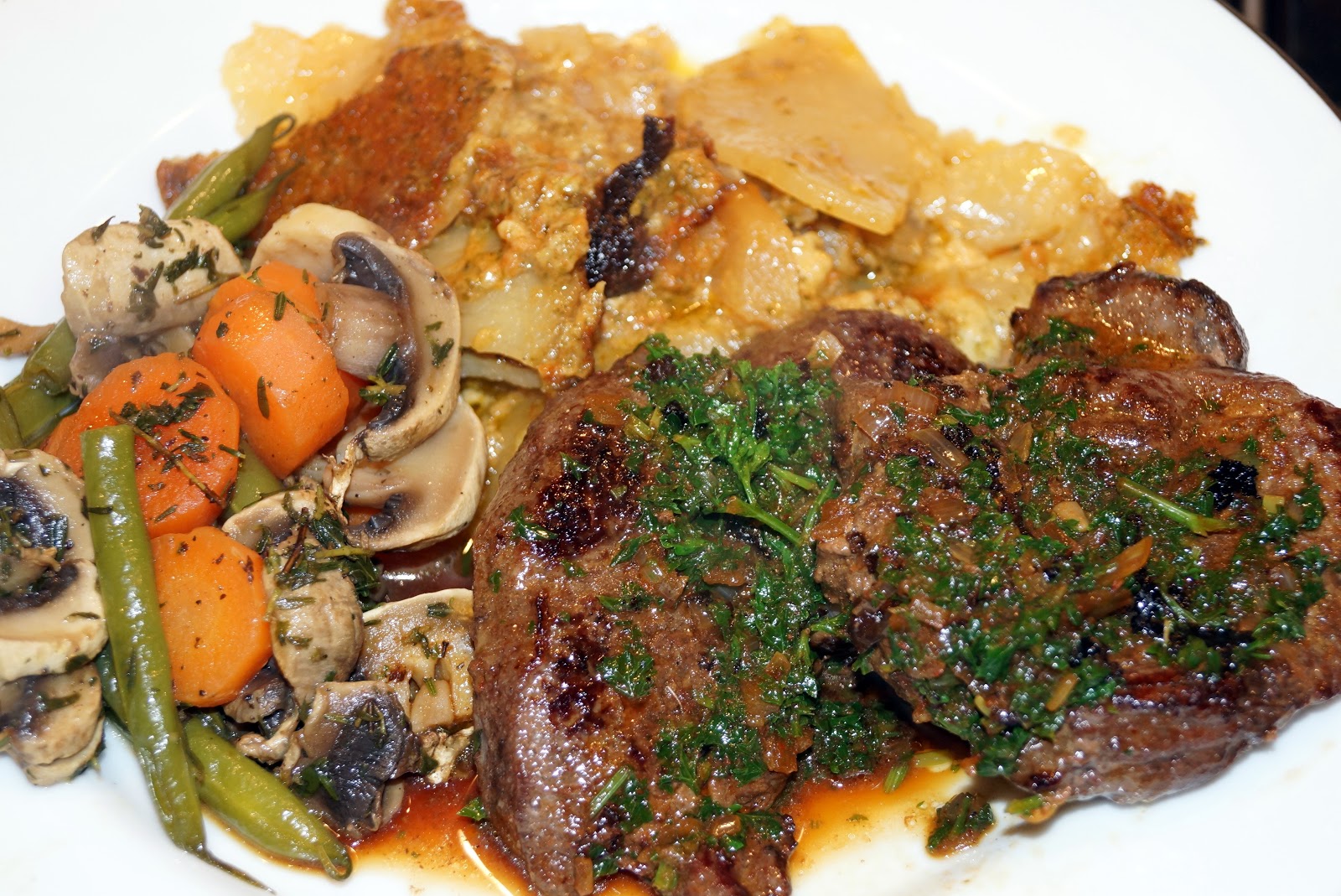 Onions and Paper Venison steaks with slow cooker scalloped potatoes