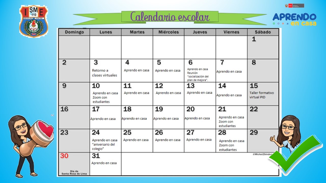 Calendario de actividades escolares Calendario de actividades escolares