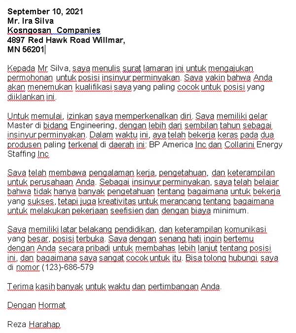 contoh cover letter bahasa indonesia yang baik dan benar