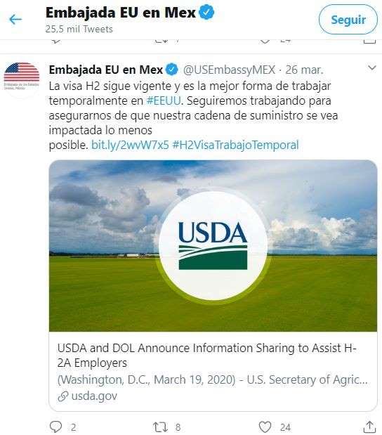 La visa H2 sigue vigente en medio de la pandemia de coronavirus