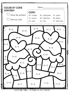 valentine's day color by number addition