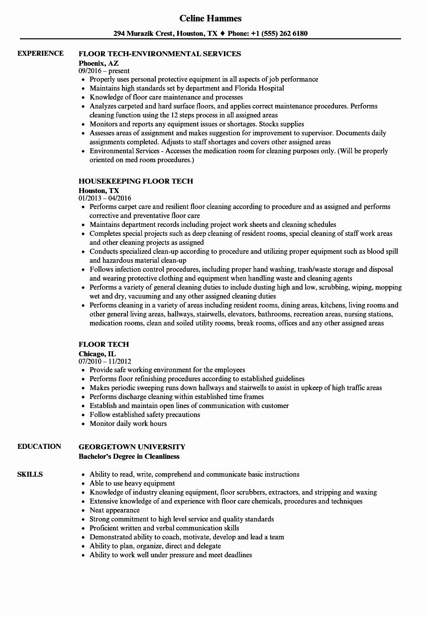 Environmental Service Technician Job Description Resume Letter