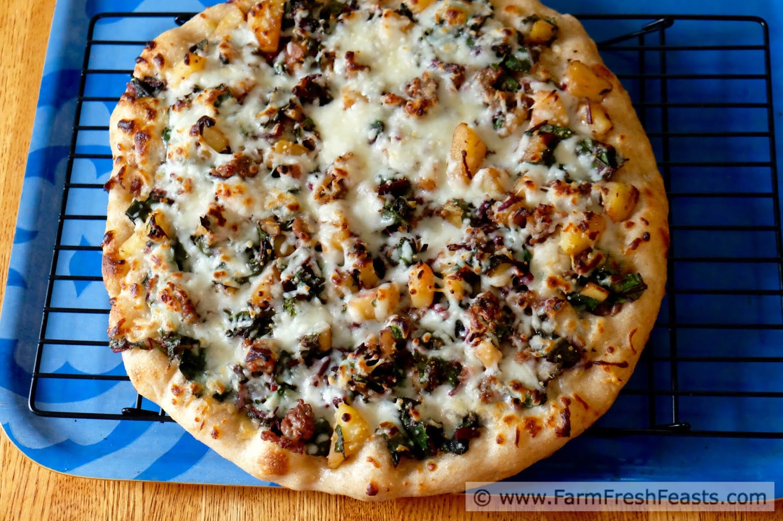Farm Fresh Feasts Pizza with Beet Greens, Potato and Sausage