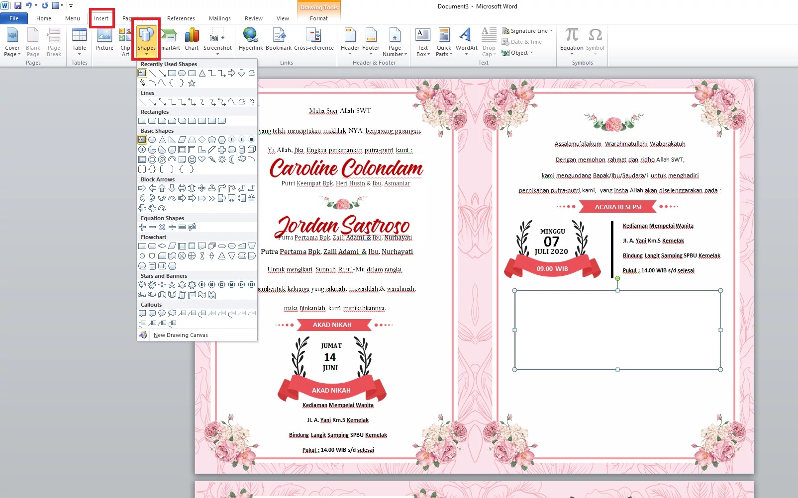 [Tutorial Membuat] Desain Undangan Di Word Beserta Gambar