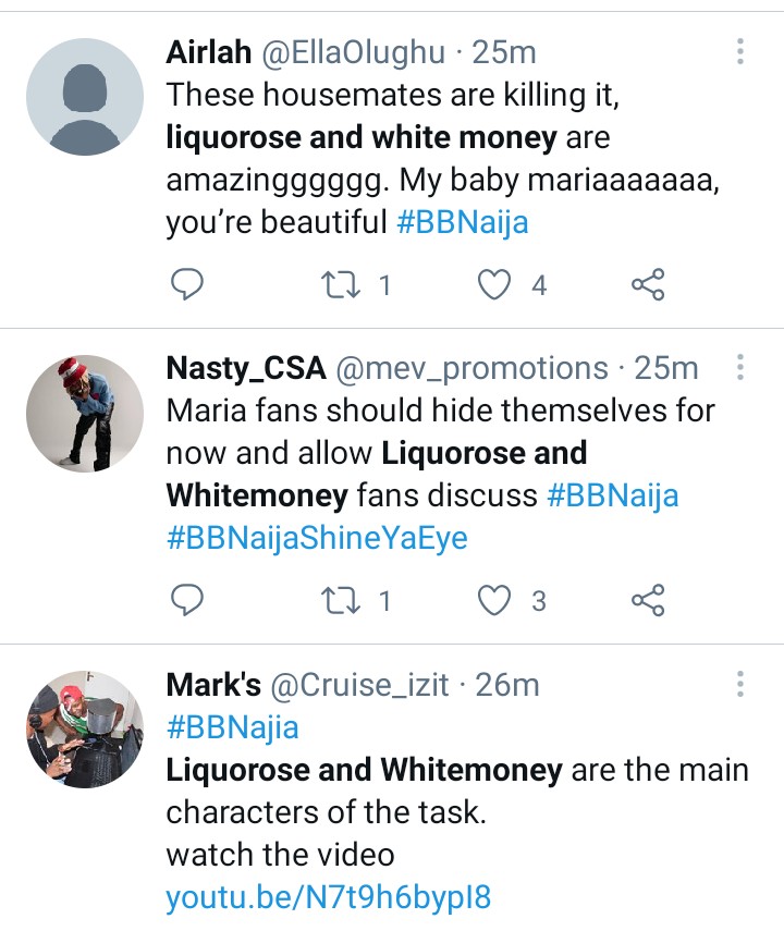 Bbnaija 2021: Social Media Users React To Liquorose And Whitemoney's Performance In Today's Wager Challenger