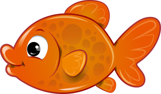 Bonito pez cartoon de aspecto acristalado en colores naranja y dorado ilustración infantil