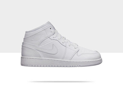 Air Jordan 1 Mid (3.5y-7y) Boys' Shoe White/White-White, Style - Color # 554725-100
