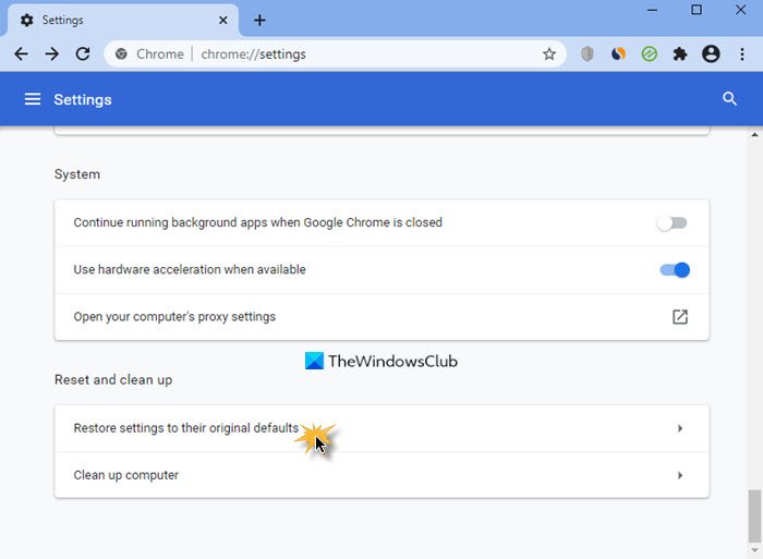 รีเซ็ตการตั้งค่า Chrome