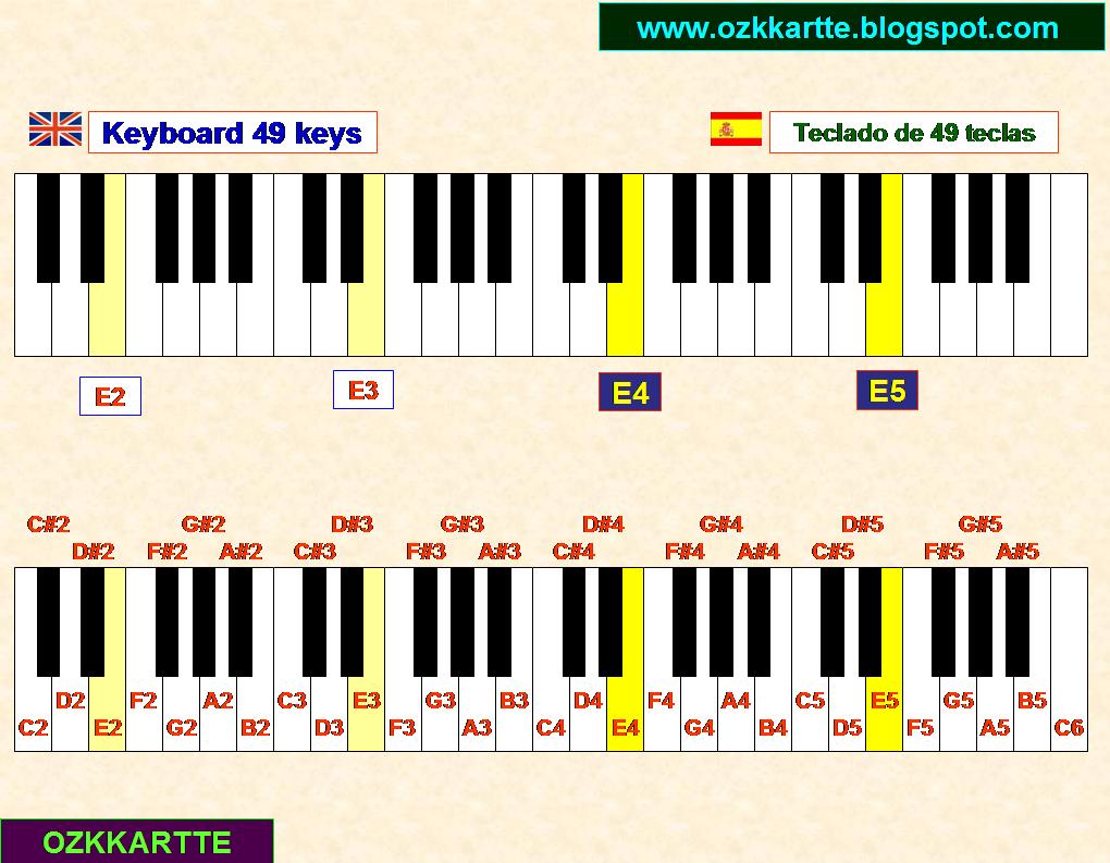 Keyboard 49 keys. Is important to identify clearly, every musical note in your keyboard