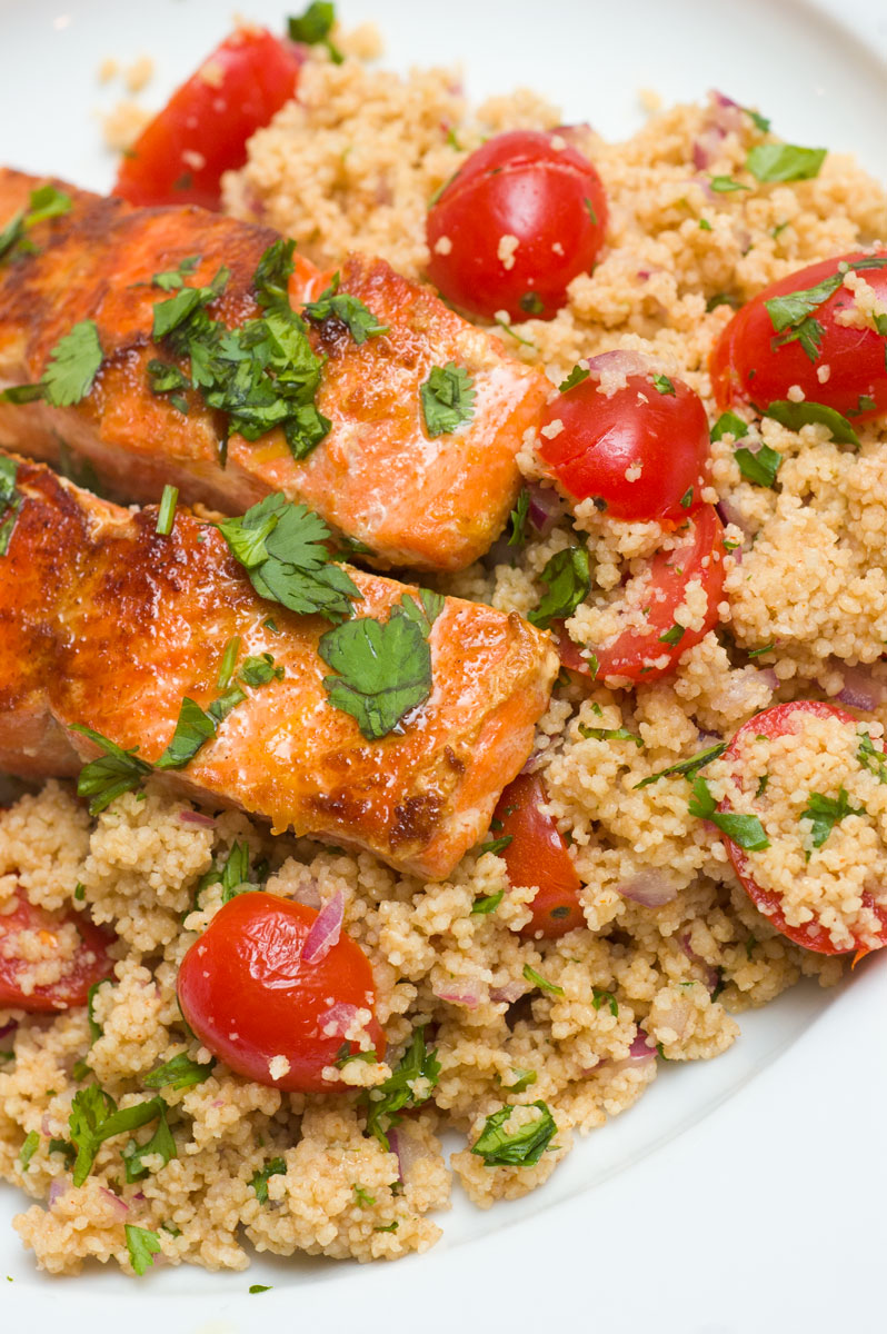 Lemony Salmon with Cherry Tomato Couscous