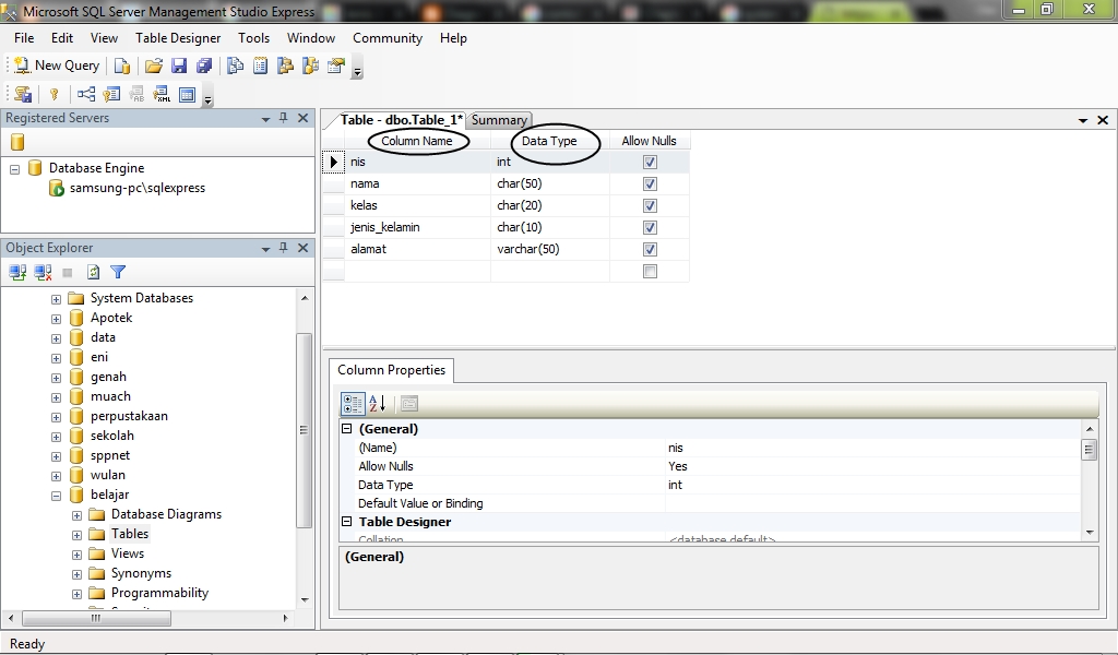 Klik kanan pada Tables kemudian pilih New Table… hingga muncul tampilan ...