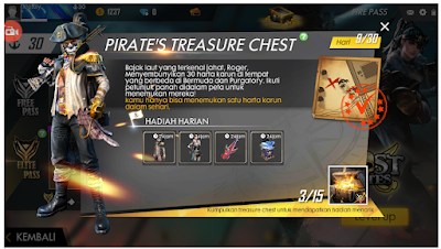 Peta Harta Karun FF hari ke 9 di event pirate's treasure chest
