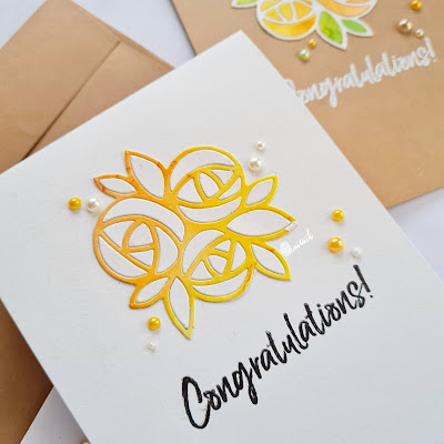 Cards with Alcohol inks with dies, Floral die card, Paper smooches Rad roses die card,Yellow and orange card, Alcohol inks card, Simon says floral card, Floral card, Hydrangea card, yw card, Clean and simple card, Quillish, Video tutorial