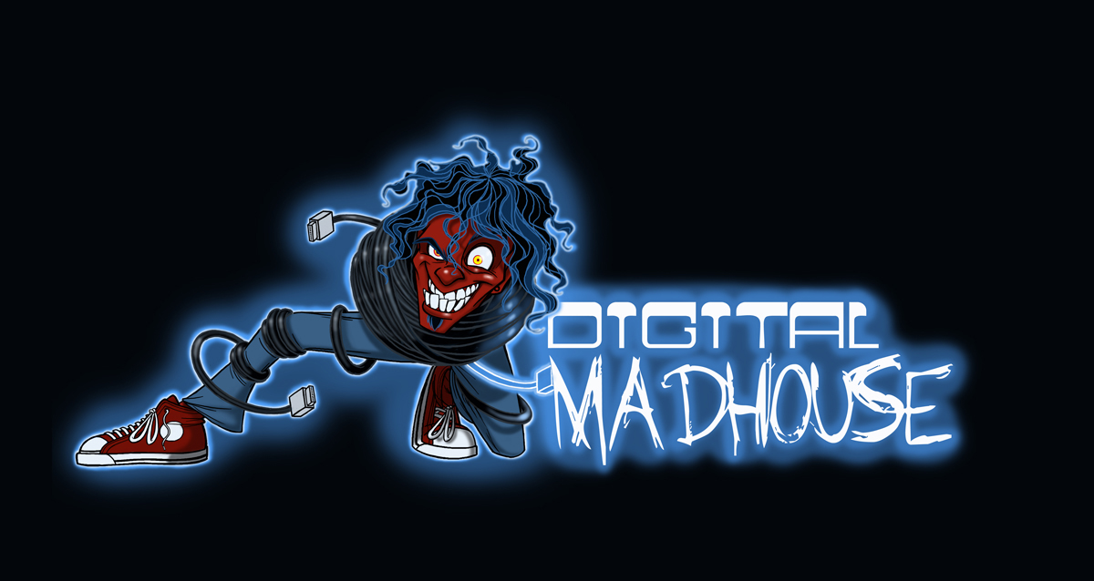 Madhouse studios. Gaming bong logo. Coming bong logo. Mad House logo.
