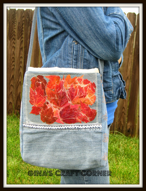 Blue Jean, Fall Bag w/ Real Pressed Leaves