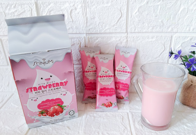 minuman kesehatan kecantikan shinjumi vita milky strawberry