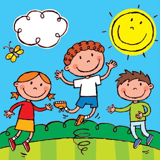 Picture of children jumping for joy from My Happy Book A children's kindle picture book with added activities