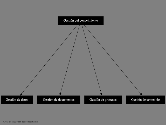 Cuatro áreas de la gestión del conocimiento: gestión de datos, de documentos, de procesos y de contenido.