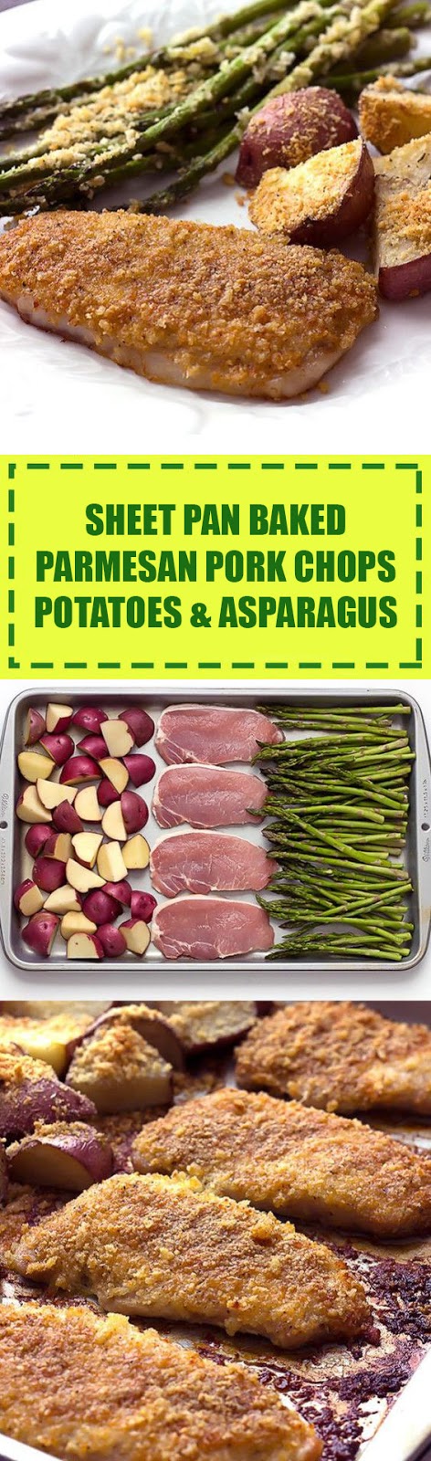 Sheet Pan Baked Parmesan Pork Chops Potatoes & Asparagus Sheet Pan Baked Parmesan Pork Chops Potatoes & Asparagus