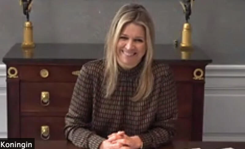 Queen Maxima wore a narel printed viscose geometrical print blouse from Natan. The European Choral Association