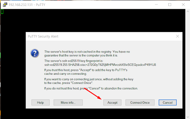 Alert Box koneksi SSH putty