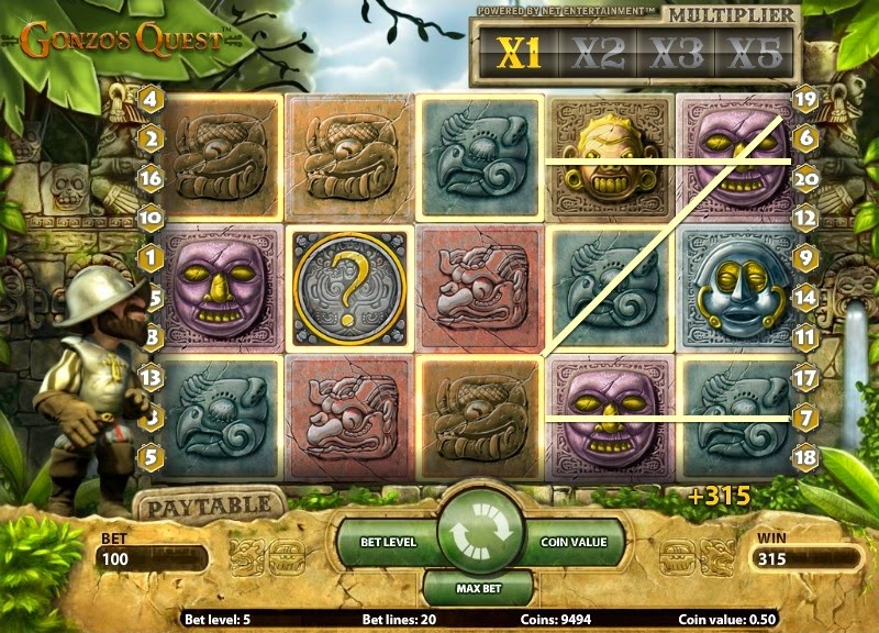 Gonzo's Quest Video Slot Screen