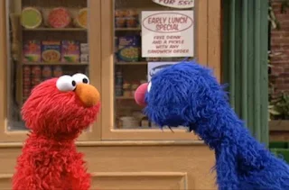 Grover looking for a place to go to the toilet. He runs into Elmo. Sesame Street Elmo's Potty Time