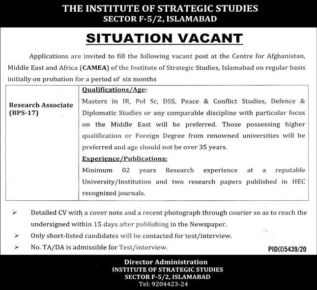 Institute of Strategic Studies Islamabad ISSI Jobs 2021 in Pakistan Institute of Strategic Studies Islamabad ISSI Jobs 2021 in Pakistan