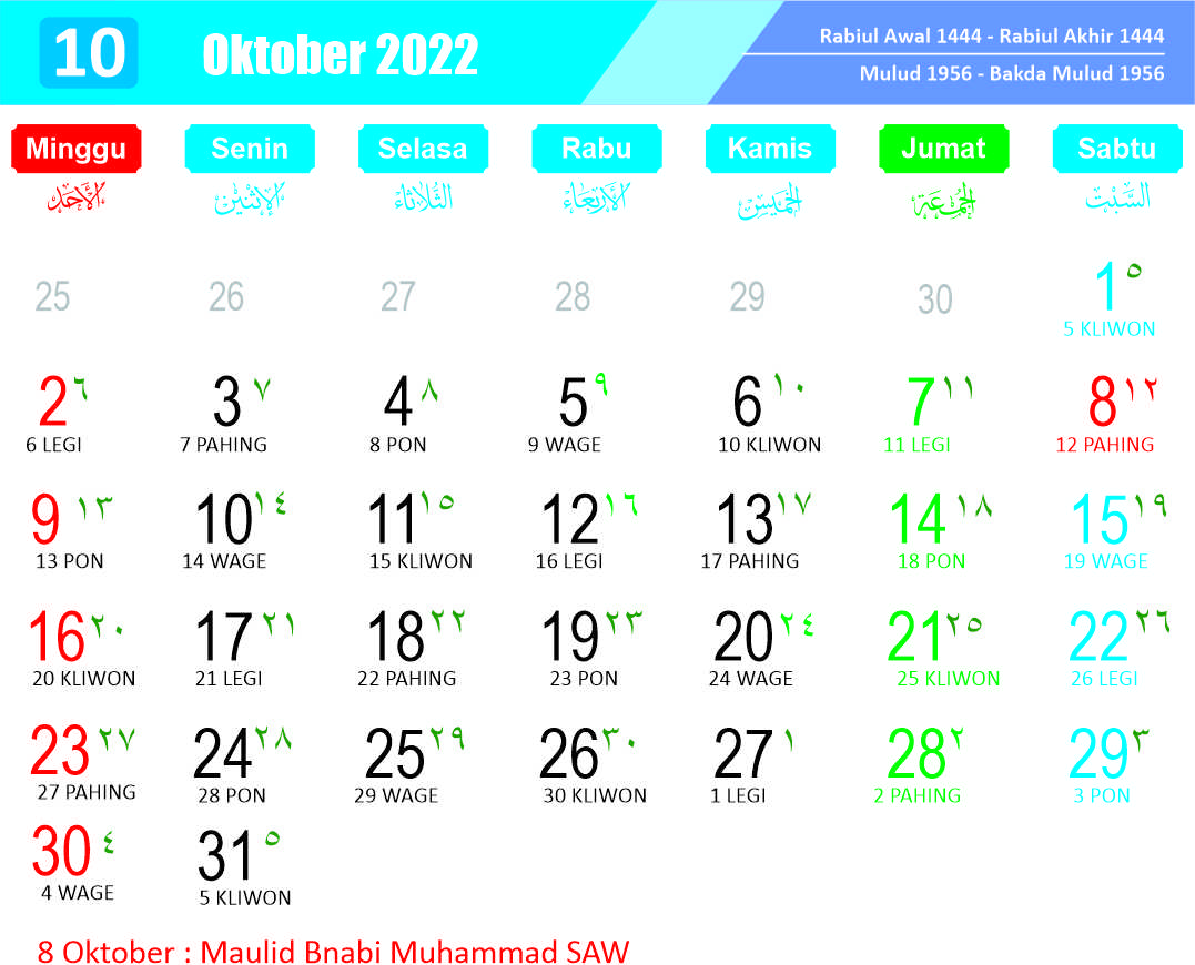 Kalender Oktober 2022 