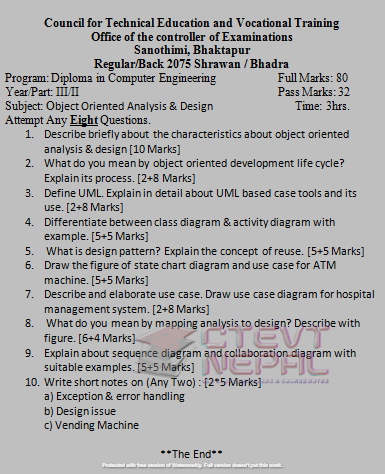 Object Oriented Analysis and Design - 6th Semester Questions Papers ...