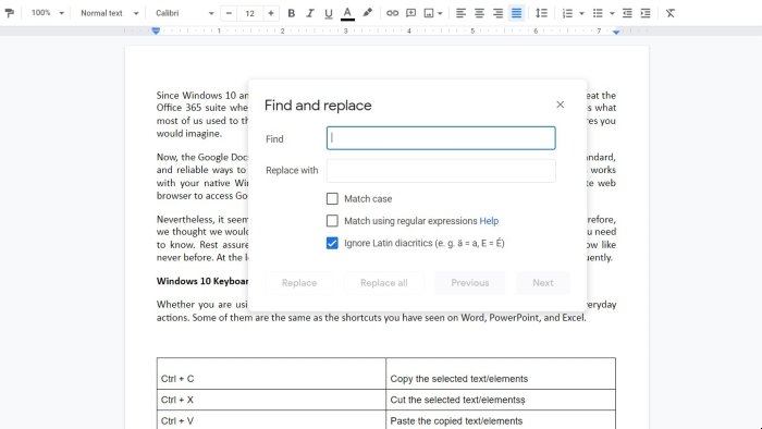 Google Docs-sneltoetsen voor pc met Windows 10