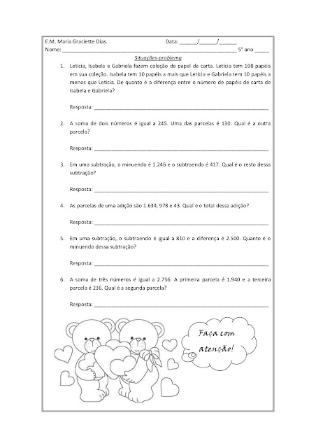 SITUAÇÕES PROBLEMAS DE ADIÇÃO E SUBTRAÇÃO