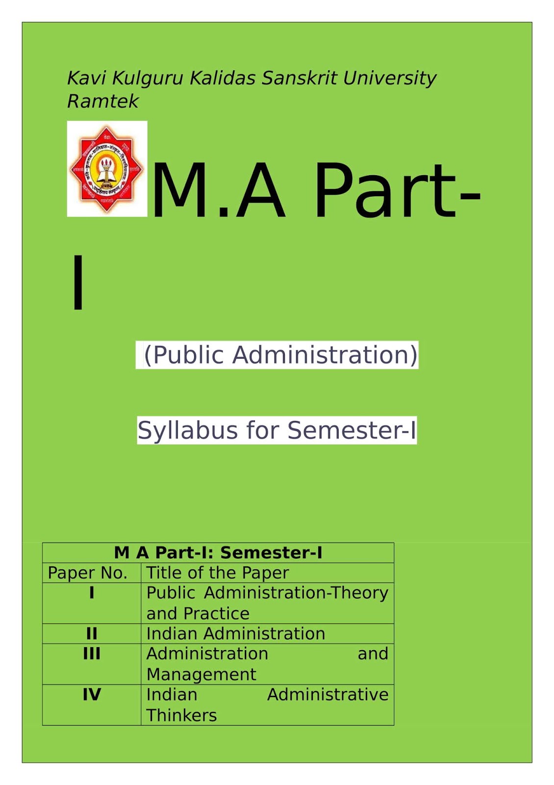 [PDF] Syllabus for SemesterI of M.A. PartI (Public