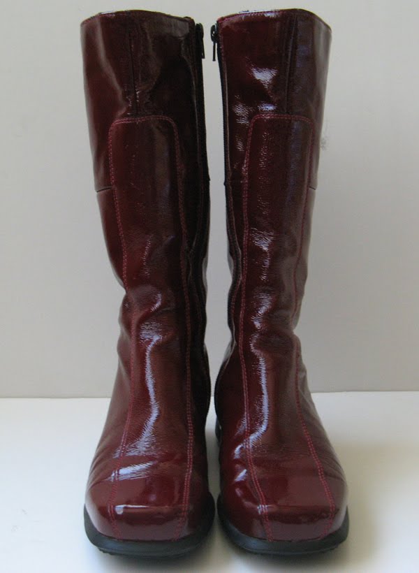 RED BOOTS PATENT LEATHER BOOTS TALL BOOTS GO GO BOOTS 7.5