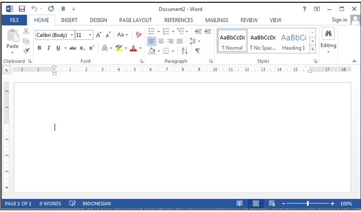 Tampilan New Document Microsoft Word 2013