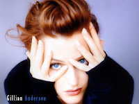 gillian anderson, red head babe covering her face by her beautiful fingers