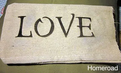 pillow cover stenciled with LOVE