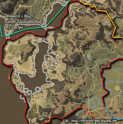 Monarch's Bluffs carrot locations map