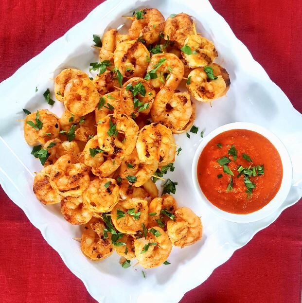 Roasted Red Pepper Grilled Shrimp Skewers easy grilled shrimp kabobs recipe