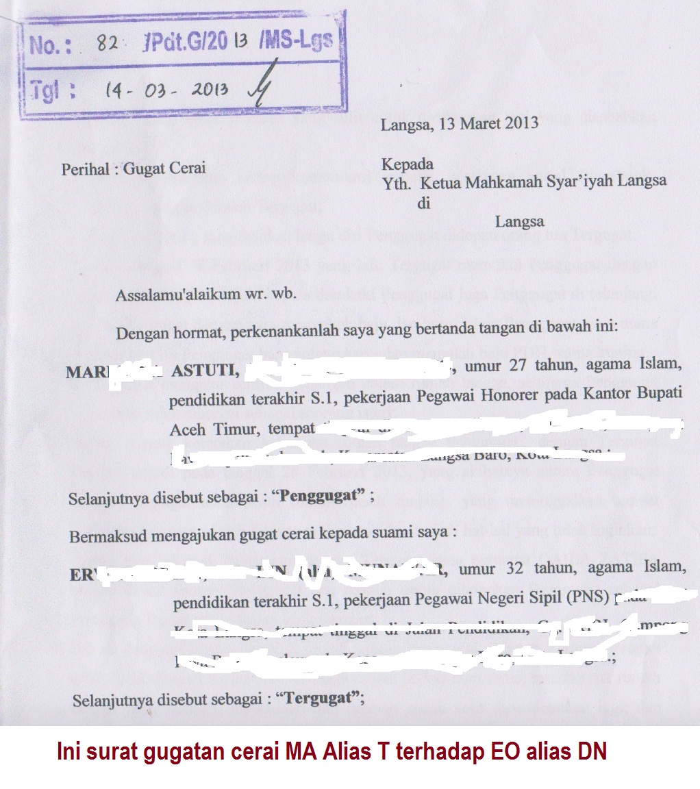 Contoh Surat Pernyataan Gugatan Cerai Istri Kepada Suami