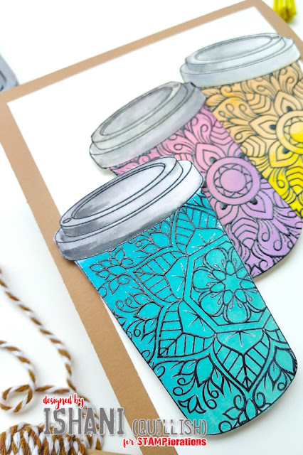 Stamplorations, guest designing, coffee cup card, shaped card, Digital stamp, Copic markers, Ink blending, distress oxide ink, Stamplorations digital stamp bloomdala card