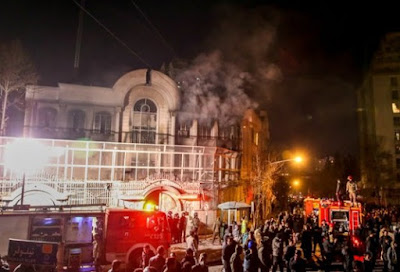 Iranians infuriated by the killing of a cleric ransacked and set fire to the Saudi Embassy in Tehran. Iranians infuriated by the killing of a cleric ransacked and set fire to the Saudi Embassy in Tehran.