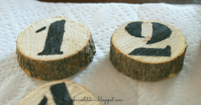 DIY Rustic Farmhouse Wood Slice Coasters with numbers by Charm Bracelet Diva {At Home}