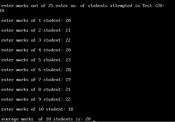 11) Write a program to find average marks obtained by 10 student in a ...