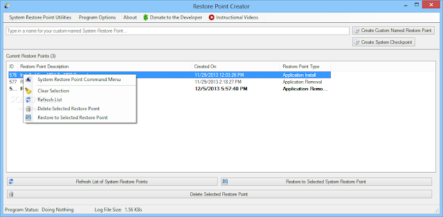 تحميل برنامج انشاء نقطة استعادة نظام للكمبيوتر Restore Point Creator 3.6