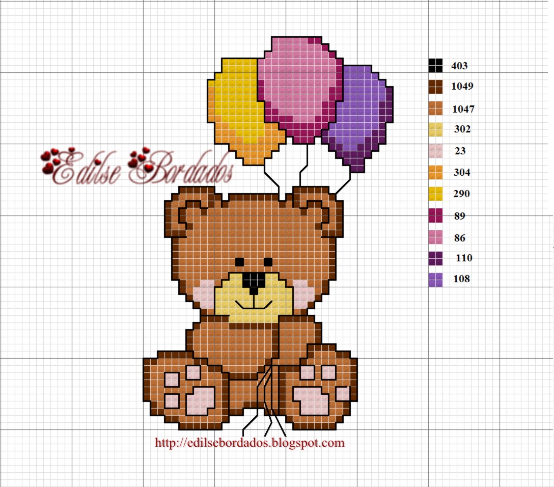Edilse Bordados: Ursinhos com balão em ponto cruz!!!