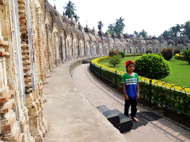 The outer circle of temples at the 108 Shiv Mandir or Nava Kailash in Kalna, West Bengal